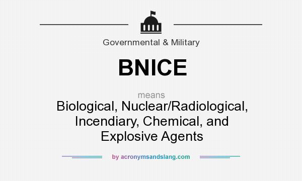 What does BNICE mean? It stands for Biological, Nuclear/Radiological, Incendiary, Chemical, and Explosive Agents