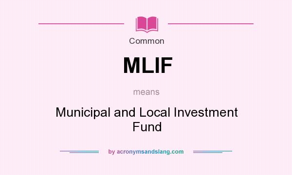 What does MLIF mean? It stands for Municipal and Local Investment Fund