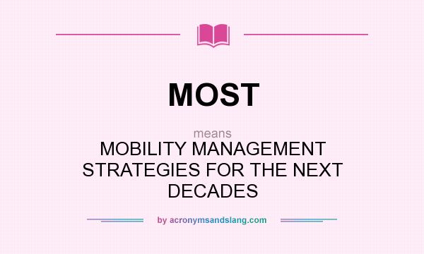 What does MOST mean? It stands for MOBILITY MANAGEMENT STRATEGIES FOR THE NEXT DECADES