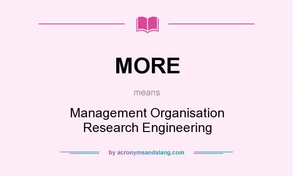 What does MORE mean? It stands for Management Organisation Research Engineering