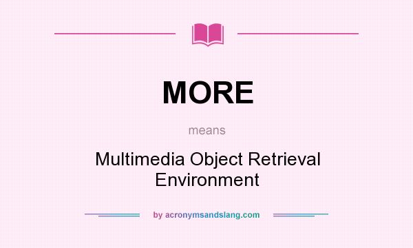 What does MORE mean? It stands for Multimedia Object Retrieval Environment