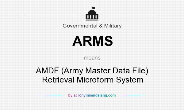 What does ARMS mean? It stands for AMDF (Army Master Data File) Retrieval Microform System