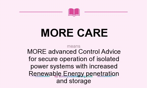 What does MORE CARE mean? It stands for MORE advanced Control Advice for secure operation of isolated power systems with increased Renewable Energy penetration and storage