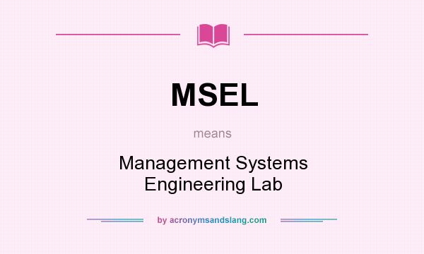What does MSEL mean? It stands for Management Systems Engineering Lab