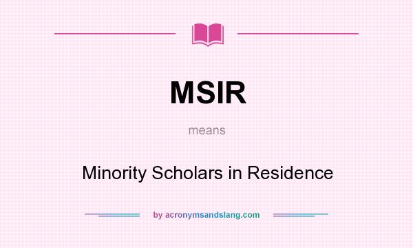 What does MSIR mean? It stands for Minority Scholars in Residence