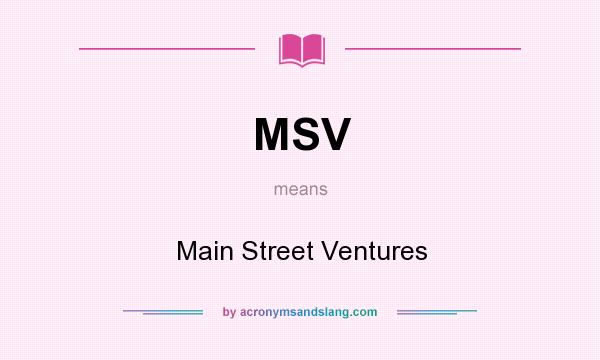 What does MSV mean? It stands for Main Street Ventures