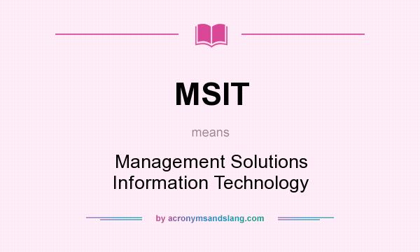 What does MSIT mean? It stands for Management Solutions Information Technology