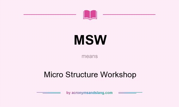 What does MSW mean? It stands for Micro Structure Workshop