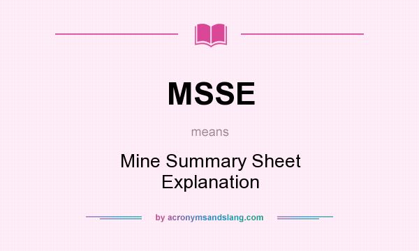 What does MSSE mean? It stands for Mine Summary Sheet Explanation