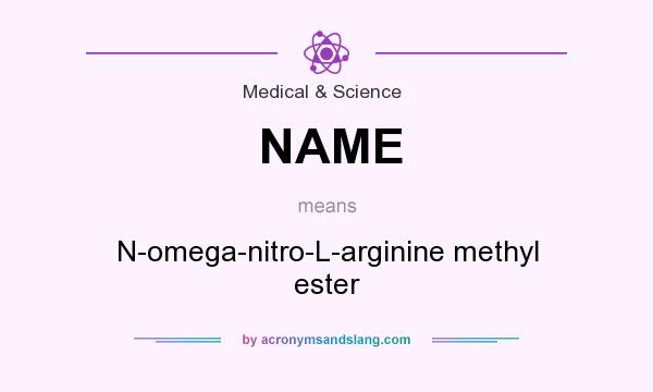 What does NAME mean? It stands for N-omega-nitro-L-arginine methyl ester