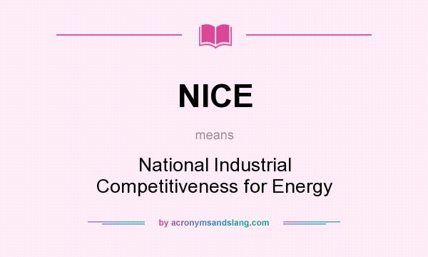What does NICE mean? It stands for National Industrial Competitiveness for Energy