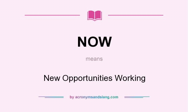 What does NOW mean? It stands for New Opportunities Working