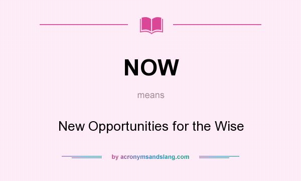 What does NOW mean? It stands for New Opportunities for the Wise