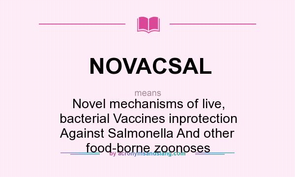 What does NOVACSAL mean? It stands for Novel mechanisms of live, bacterial Vaccines inprotection Against Salmonella And other food-borne zoonoses