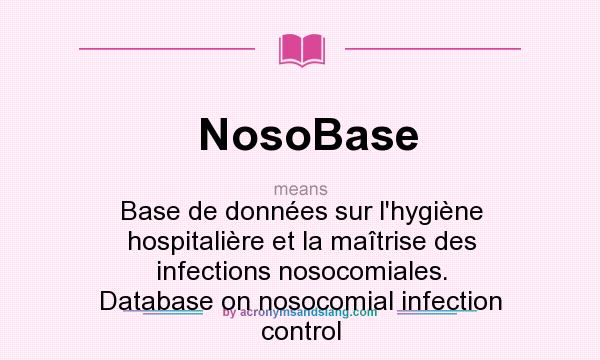 What does NosoBase mean? It stands for Base de données sur l`hygiène hospitalière et la maîtrise des infections nosocomiales. Database on nosocomial infection control