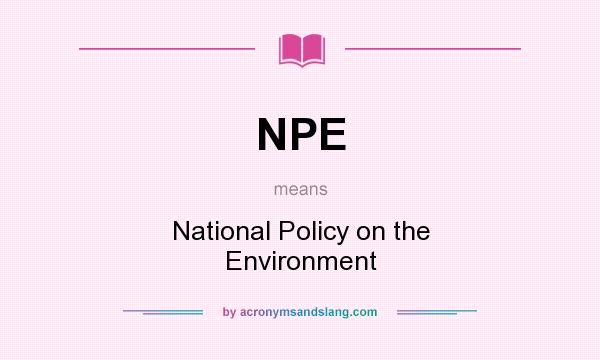 What does NPE mean? It stands for National Policy on the Environment