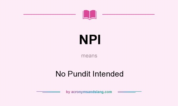 What does NPI mean? It stands for No Pundit Intended