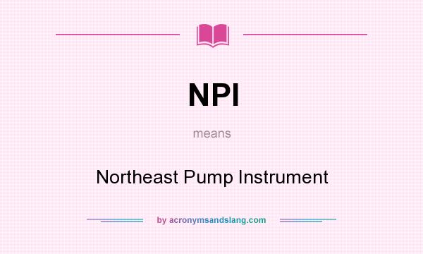 What does NPI mean? It stands for Northeast Pump Instrument
