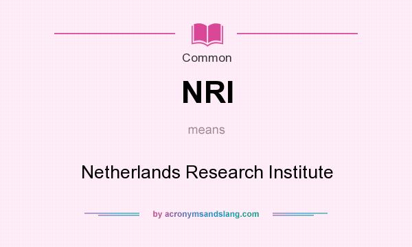 What does NRI mean? It stands for Netherlands Research Institute