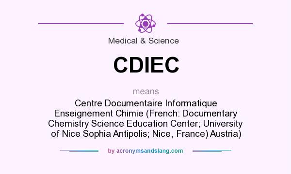 What does CDIEC mean? It stands for Centre Documentaire Informatique Enseignement Chimie (French: Documentary Chemistry Science Education Center; University of Nice Sophia Antipolis; Nice, France) Austria)