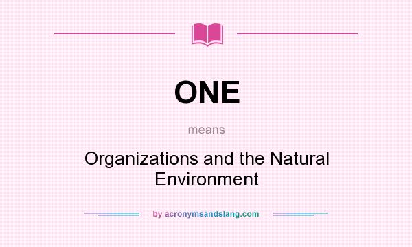 What does ONE mean? It stands for Organizations and the Natural Environment