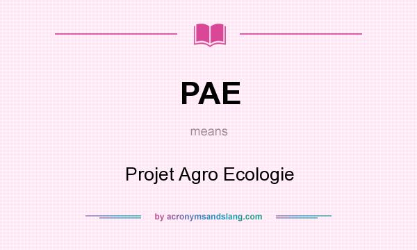What does PAE mean? It stands for Projet Agro Ecologie