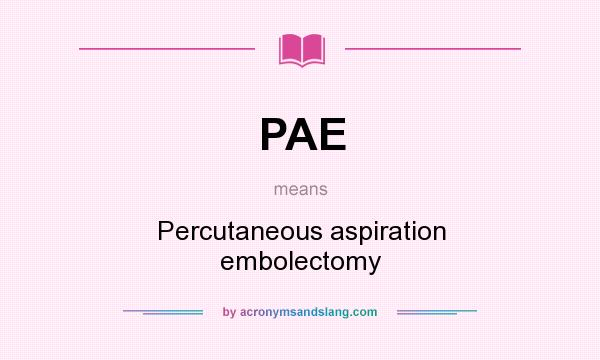 What does PAE mean? It stands for Percutaneous aspiration embolectomy