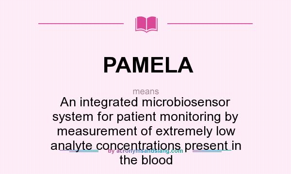 What does PAMELA mean? It stands for An integrated microbiosensor system for patient monitoring by measurement of extremely low analyte concentrations present in the blood