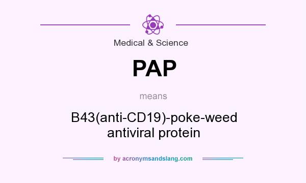 What does PAP mean? It stands for B43(anti-CD19)-poke-weed antiviral protein