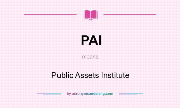 What does PAI mean? It stands for Public Assets Institute