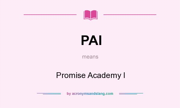 What does PAI mean? It stands for Promise Academy I