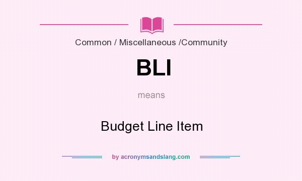 What does BLI mean? It stands for Budget Line Item