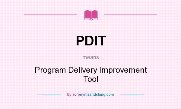 What does PDIT mean? It stands for Program Delivery Improvement Tool
