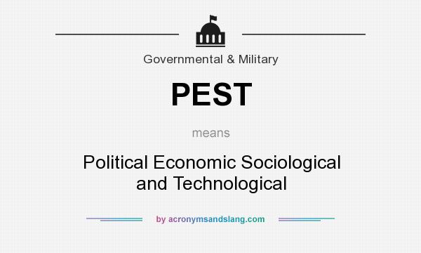 What does PEST mean? It stands for Political Economic Sociological and Technological