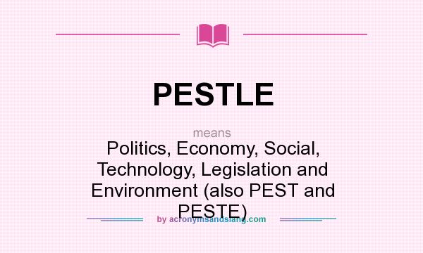 What does PESTLE mean? It stands for Politics, Economy, Social, Technology, Legislation and Environment (also PEST and PESTE)