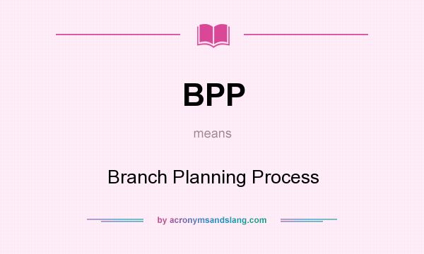 What does BPP mean? It stands for Branch Planning Process
