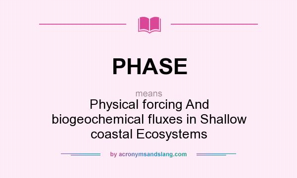 What does PHASE mean? It stands for Physical forcing And biogeochemical fluxes in Shallow coastal Ecosystems