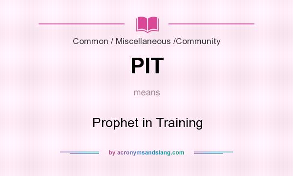 What does PIT mean? It stands for Prophet in Training