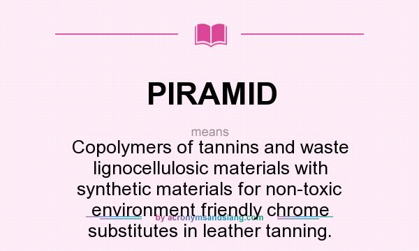 What does PIRAMID mean? It stands for Copolymers of tannins and waste lignocellulosic materials with synthetic materials for non-toxic environment friendly chrome substitutes in leather tanning.