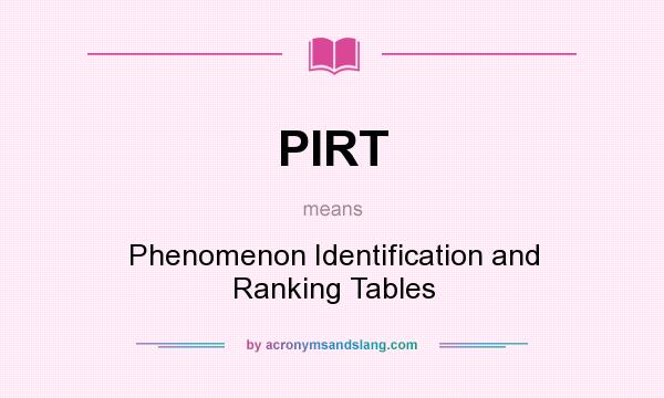 What does PIRT mean? It stands for Phenomenon Identification and Ranking Tables