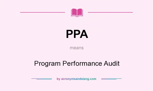 What does PPA mean? It stands for Program Performance Audit