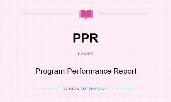 What does PPR mean? It stands for Program Performance Report