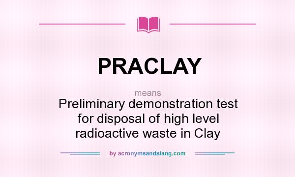 What does PRACLAY mean? It stands for Preliminary demonstration test for disposal of high level radioactive waste in Clay