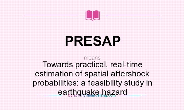 What does PRESAP mean? It stands for Towards practical, real-time estimation of spatial aftershock probabilities: a feasibility study in earthquake hazard