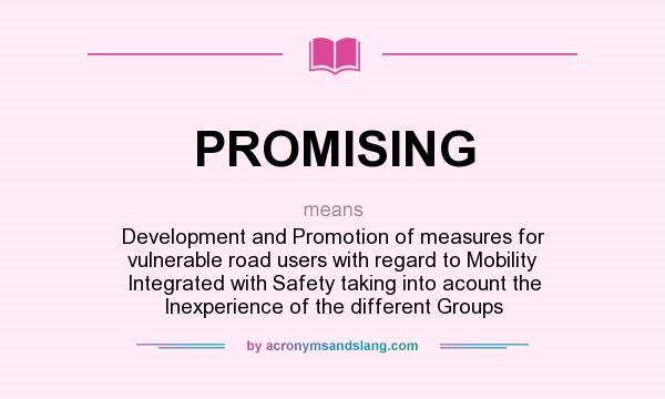 What does PROMISING mean? It stands for Development and Promotion of measures for vulnerable road users with regard to Mobility Integrated with Safety taking into acount the Inexperience of the different Groups