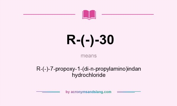 What does R-(-)-30 mean? It stands for R-(-)-7-propoxy-1-(di-n-propylamino)indan hydrochloride