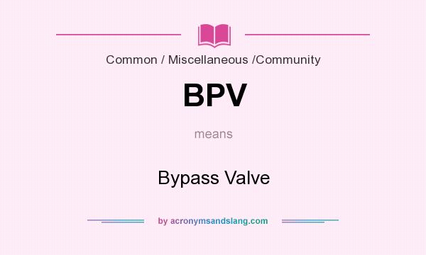 What does BPV mean? It stands for Bypass Valve