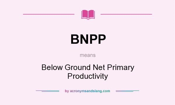 What does BNPP mean? It stands for Below Ground Net Primary Productivity