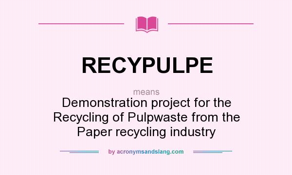 What does RECYPULPE mean? It stands for Demonstration project for the Recycling of Pulpwaste from the Paper recycling industry