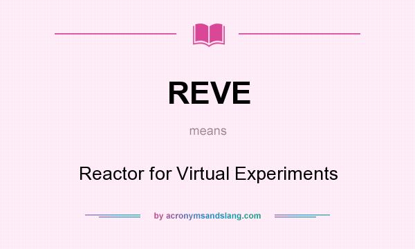 What does REVE mean? It stands for Reactor for Virtual Experiments